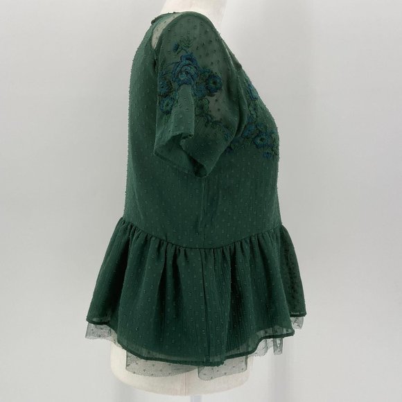 Zara Trafaluc Green Embroidered Flower Lace Blouse - Picture 3 of 5